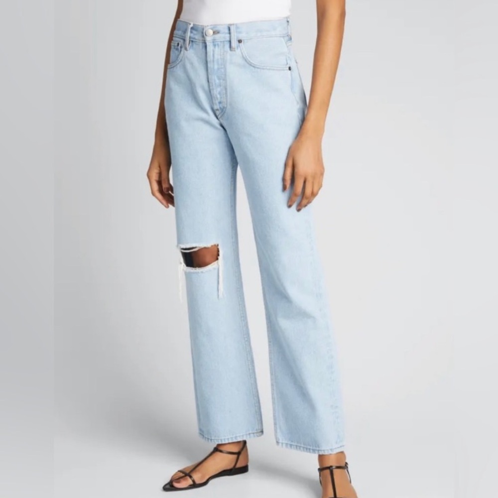 STILL HERE Childhood distressed high-rise straight-leg jeans